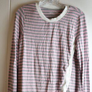Latched Mama M Lightweight Petal Nursing Top Purple Gray Striped Long Sleeve